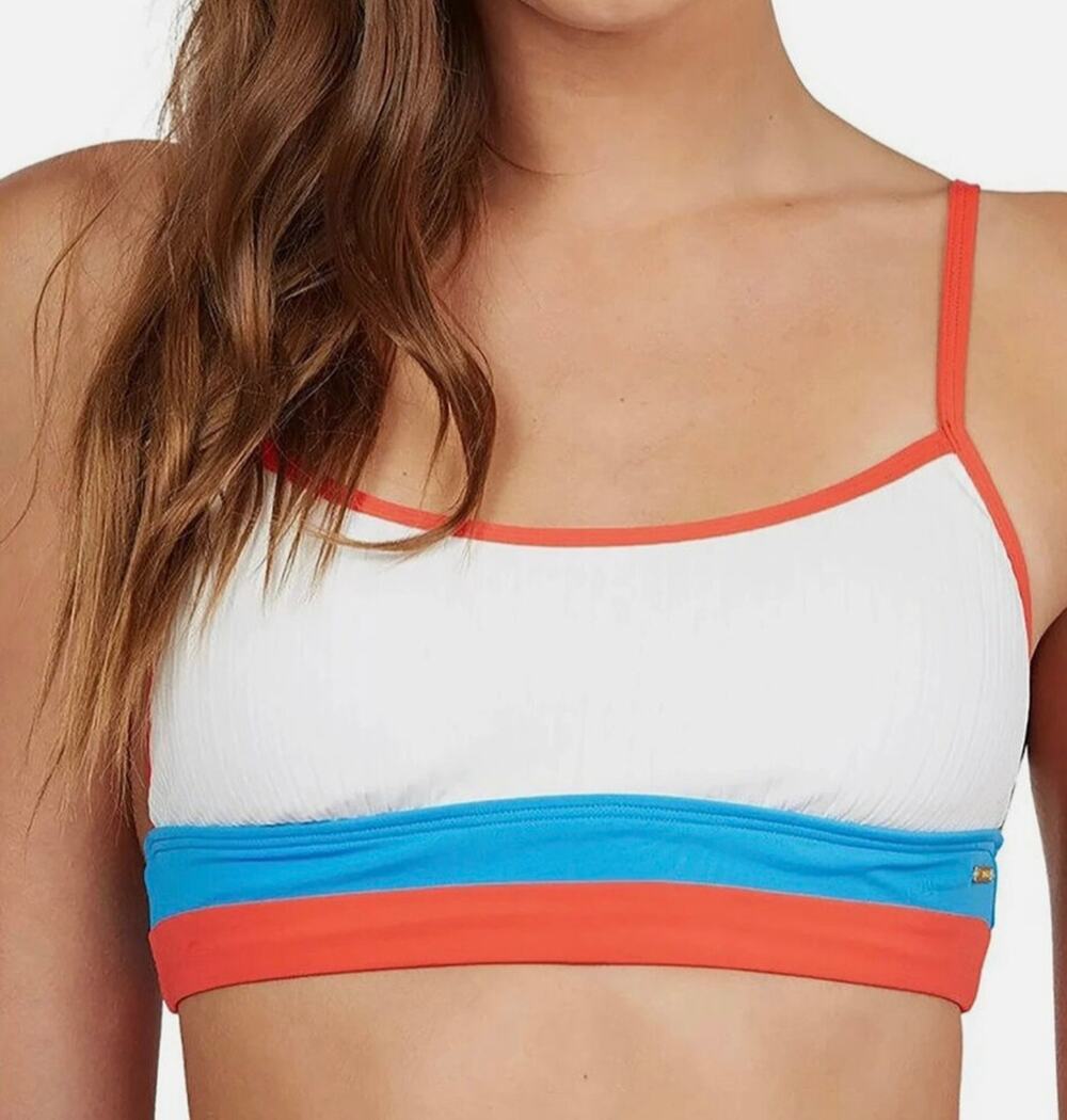 Roxy Hello July Bralette Bikini Top Red White Blue S NWT